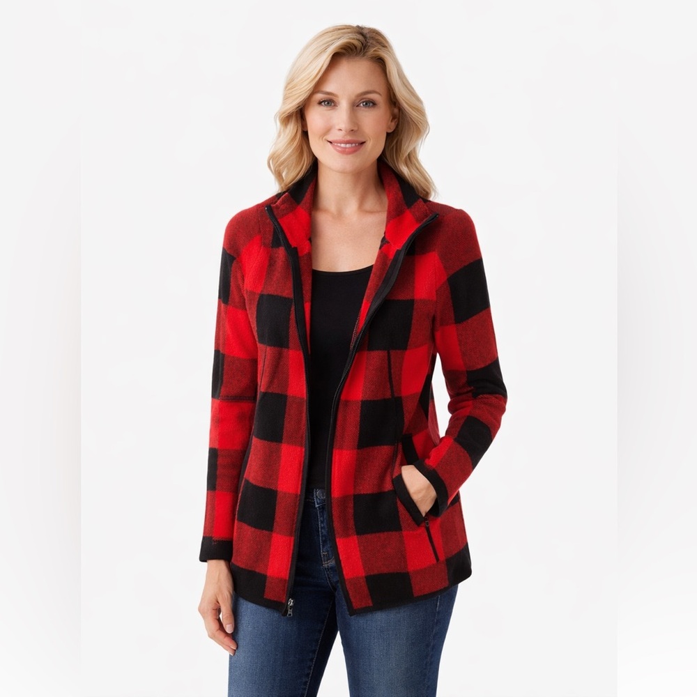 Adrienne Vittadini Red and Black Checkered Jacket